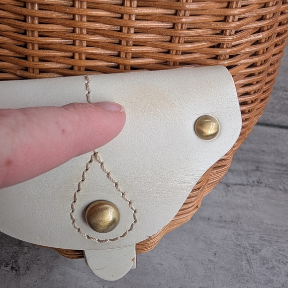 Savoy Anthropologie Woven Tan and White Woven Wicker Picnic Purse Handbag - Picture 2 of 15